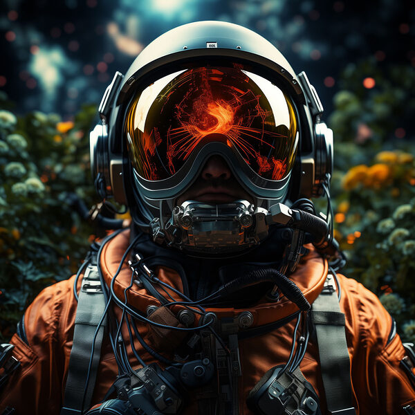 A person wearing a space suit and helmet