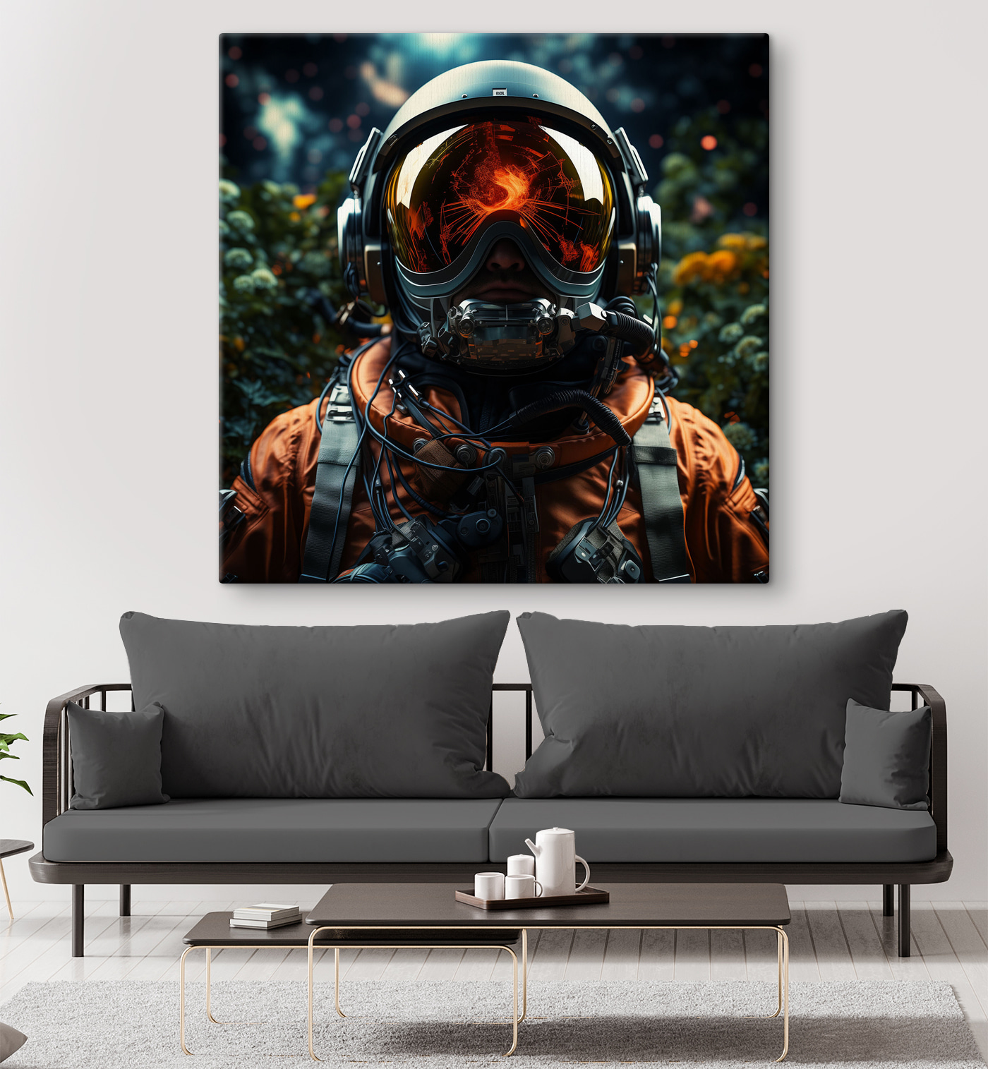 A person wearing a space suit and helmet