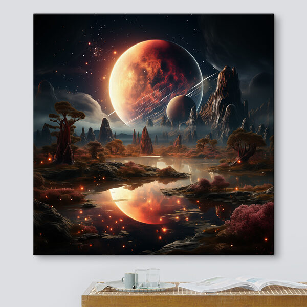 Cuadros Un paisaje con un río y la luna (SKU: s37392) Cuadros Cuadros Un paisaje con un río y la luna (SKU: s37392)