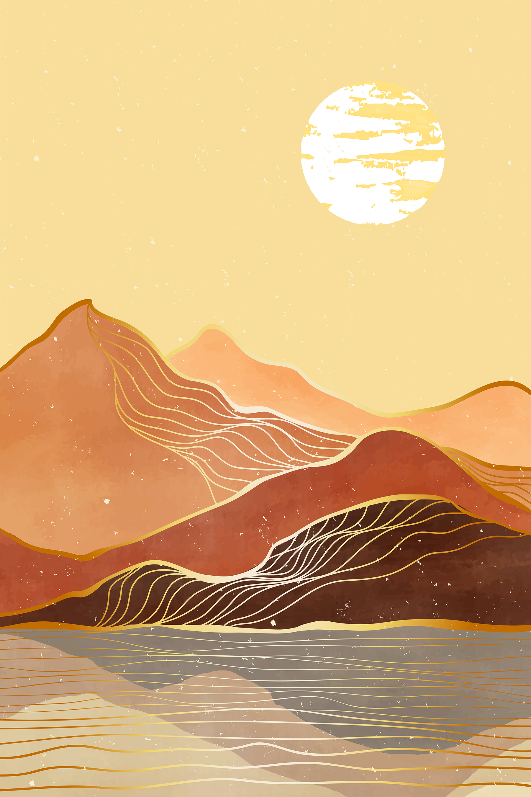 A painting of a mountain range