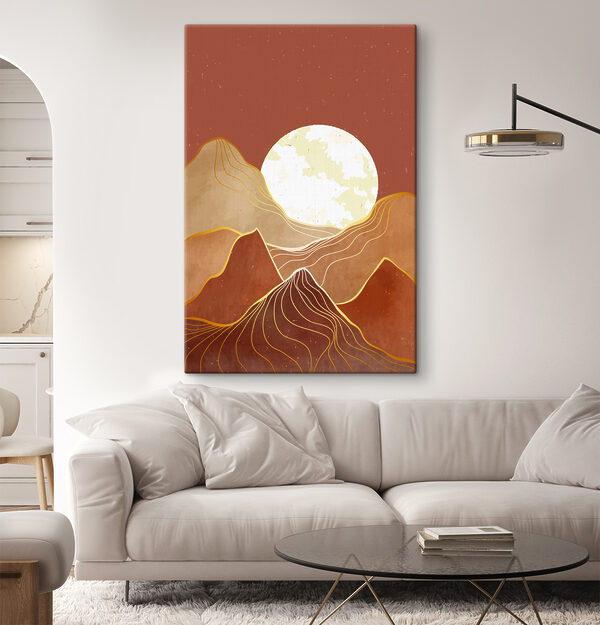 A painting of mountains and the moon