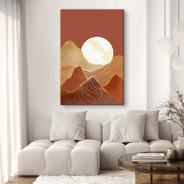 A painting of mountains and the moon