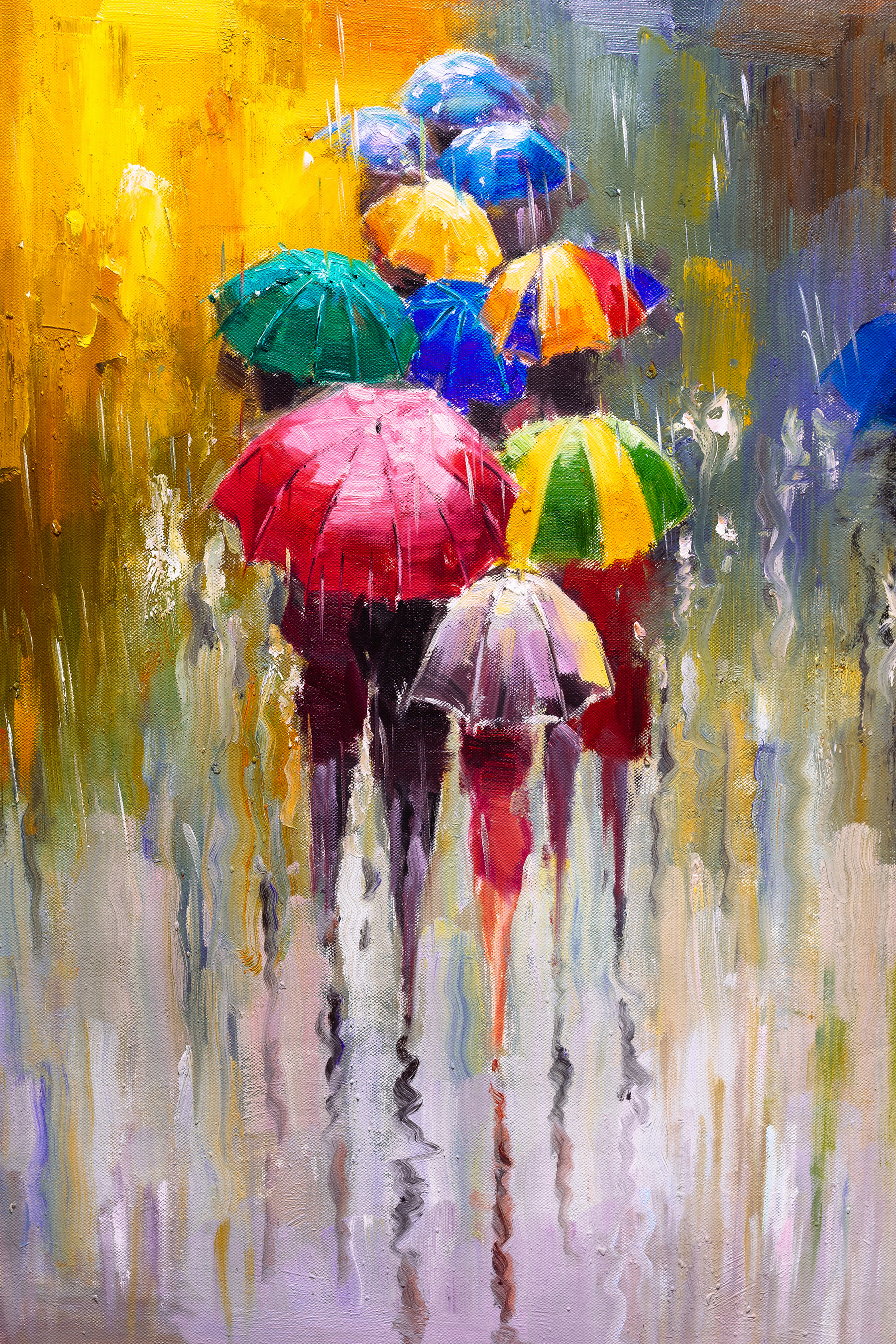 A painting of people holding umbrellas A painting of people holding umbrellas