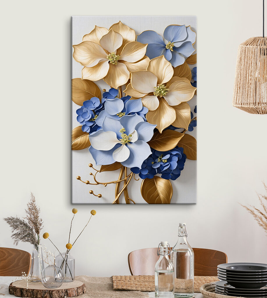 A group of blue and white flowers A group of blue and white flowers