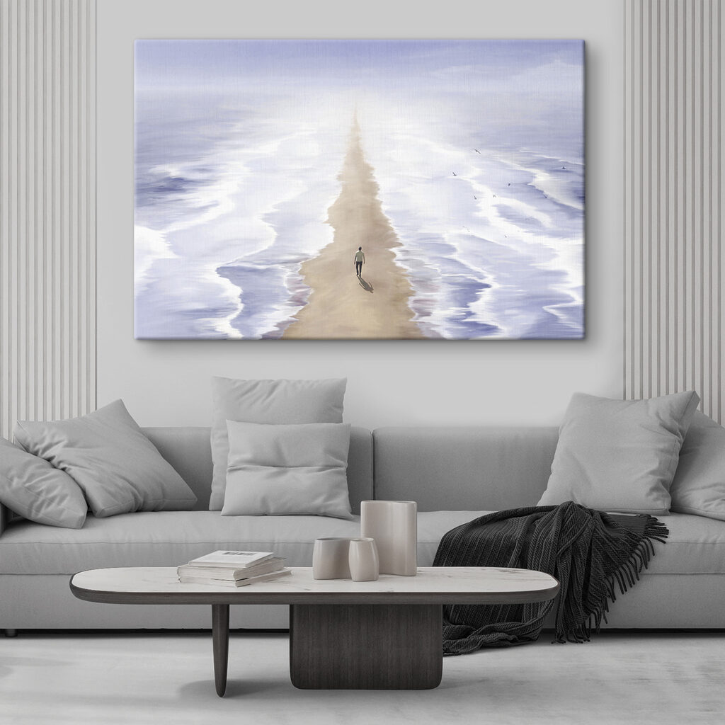 A person walking on a beach