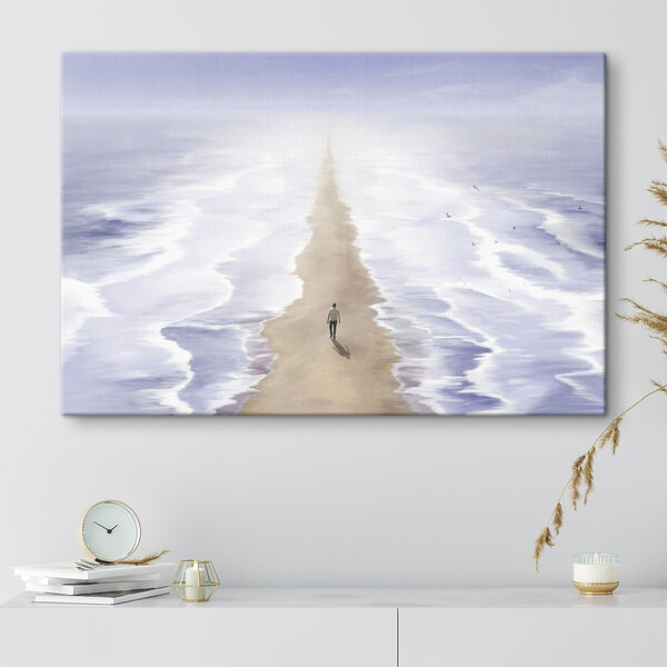 A person walking on a beach