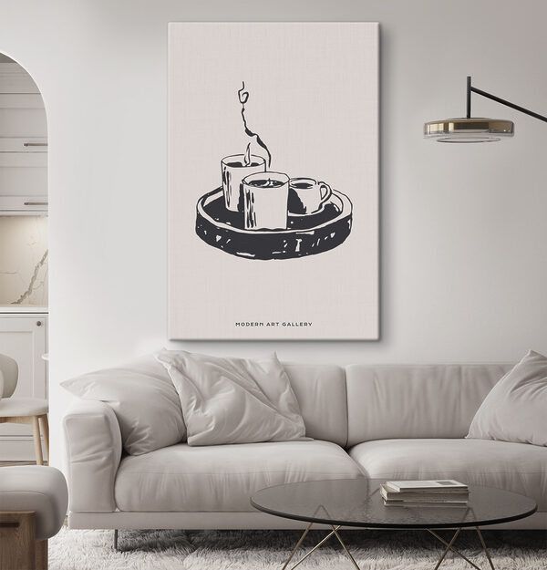 Cuadros Cuadros Un dibujo de una bandeja con tazas de café (SKU: s37405)