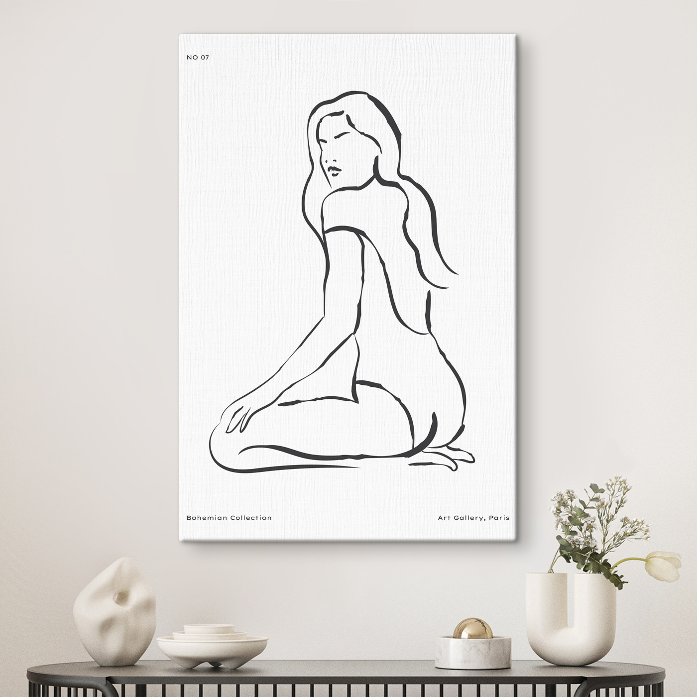 A drawing of a woman sitting