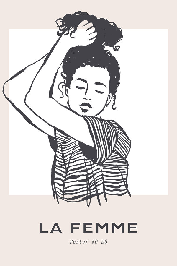 A drawing of a woman with her arm up
