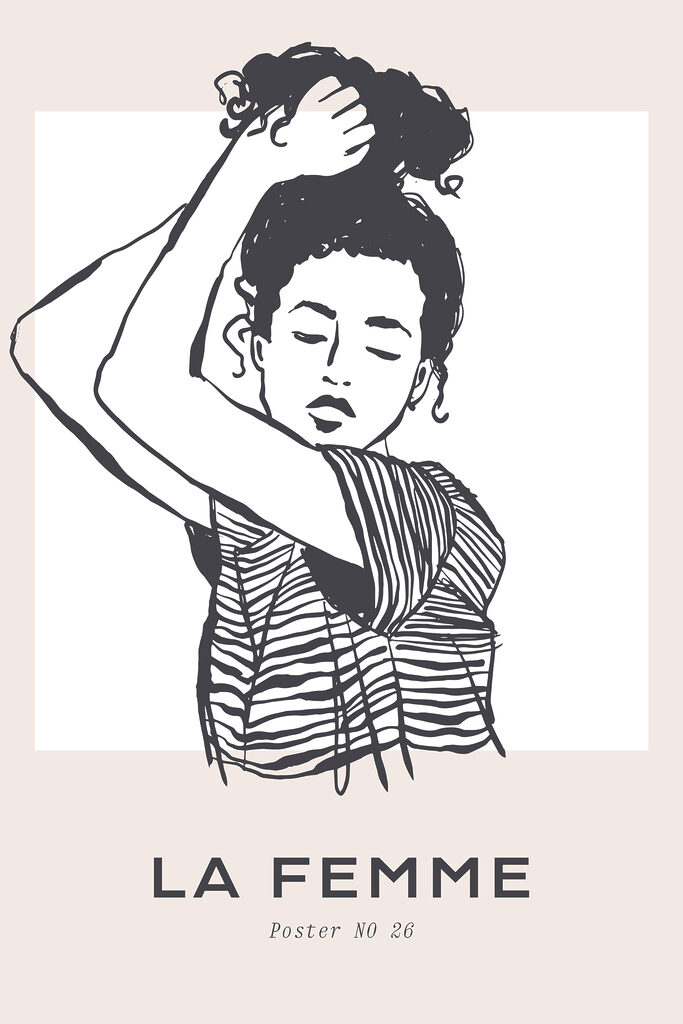 A drawing of a woman with her arm up