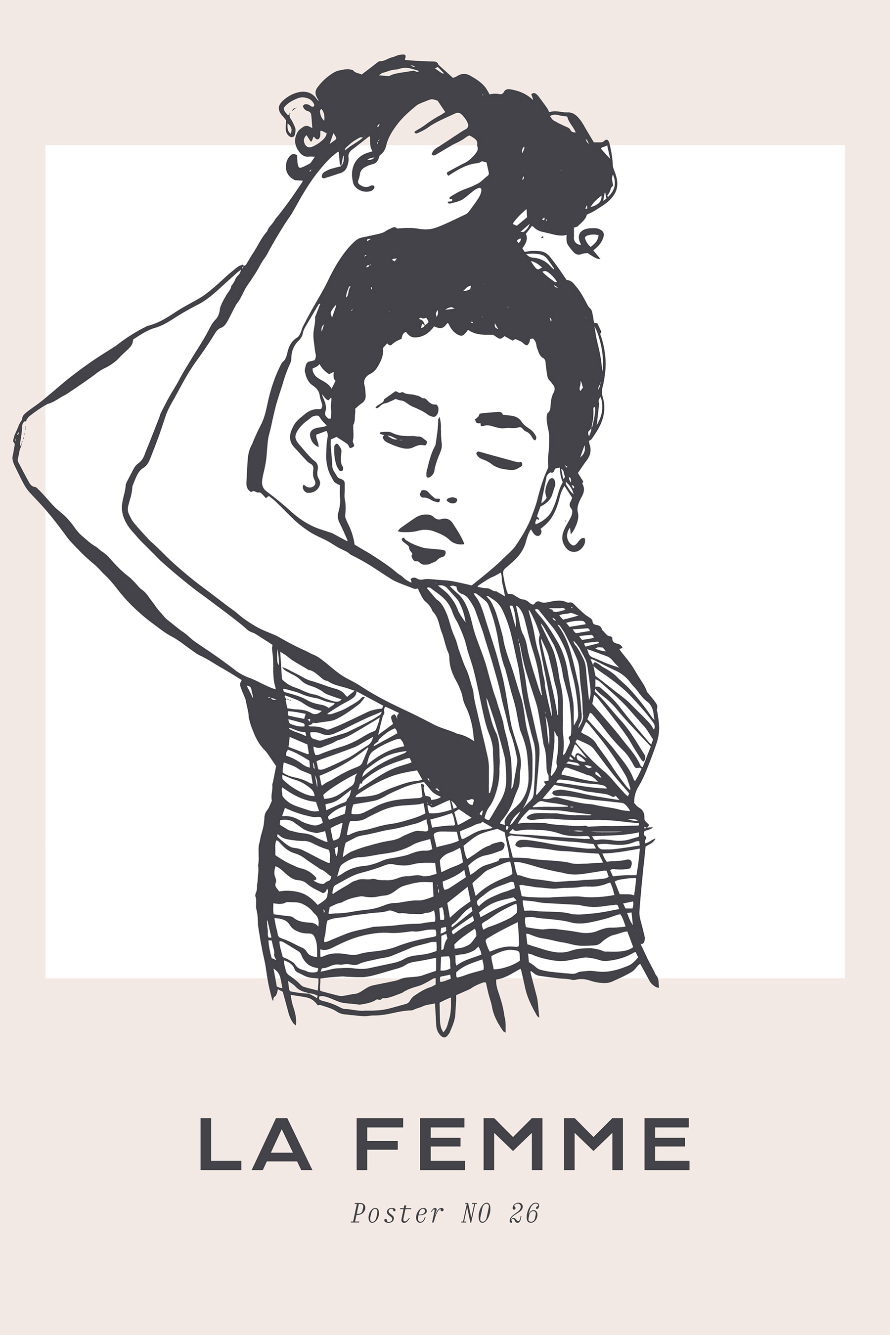 A drawing of a woman with her arm up