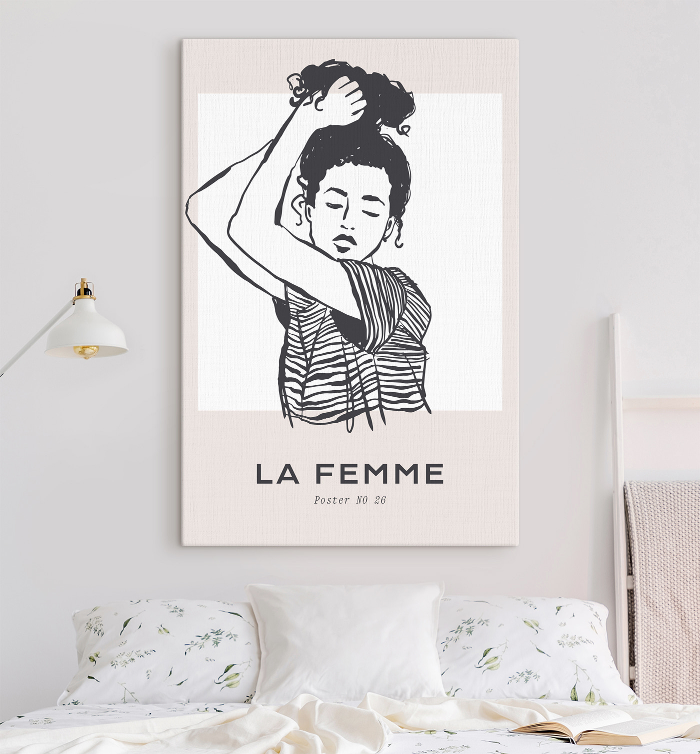 A drawing of a woman with her arm up