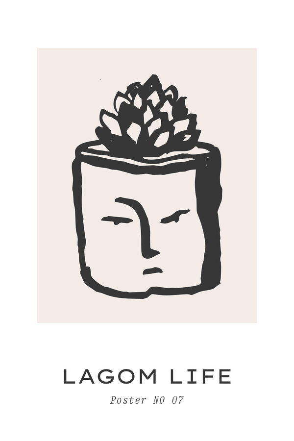A black and white drawing of a face with a plant