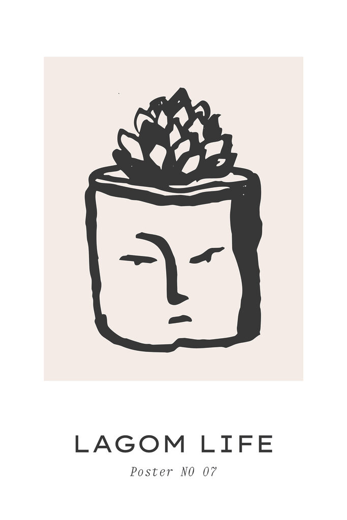 A black and white drawing of a face with a plant
