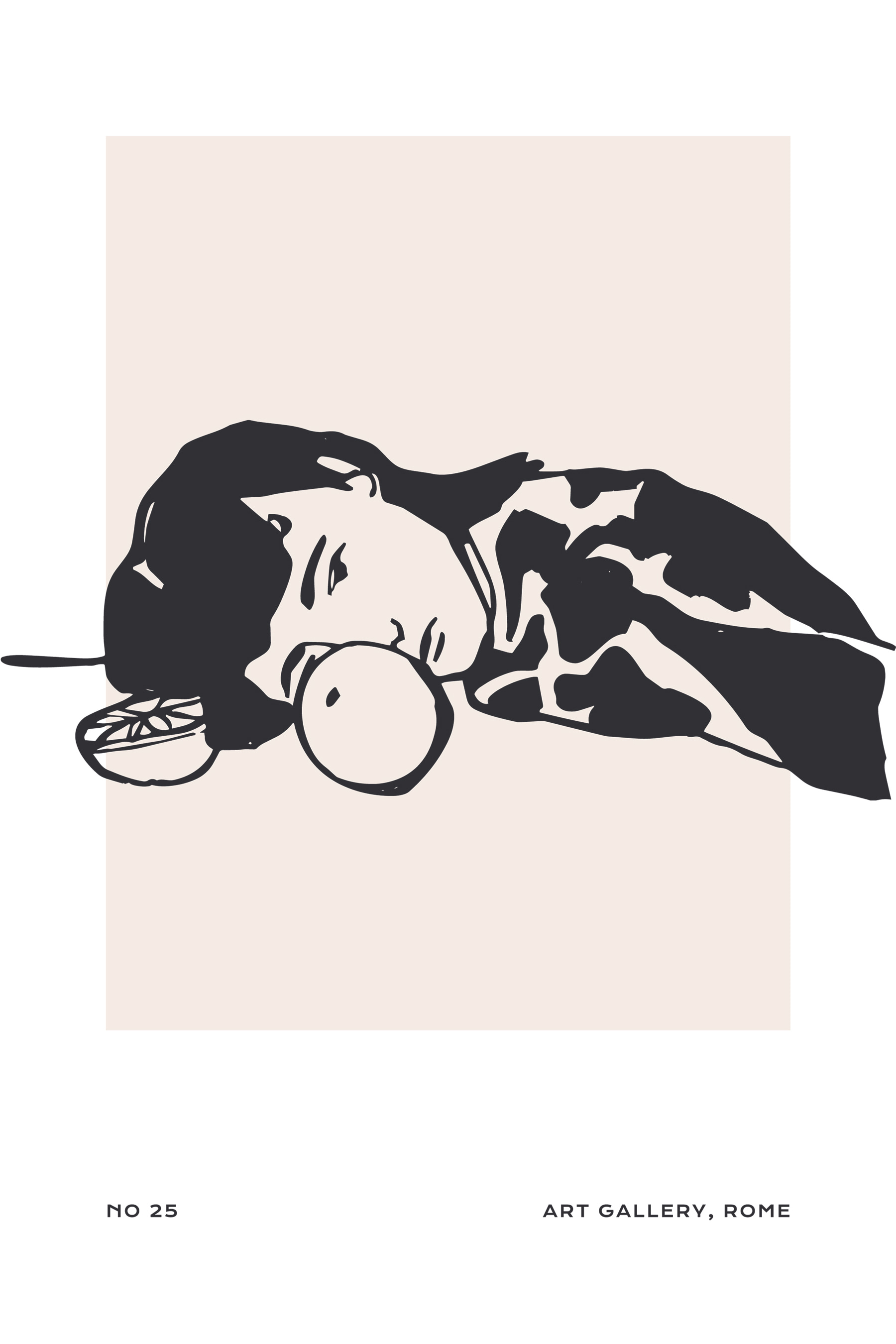 A drawing of a woman sleeping with a fruit
