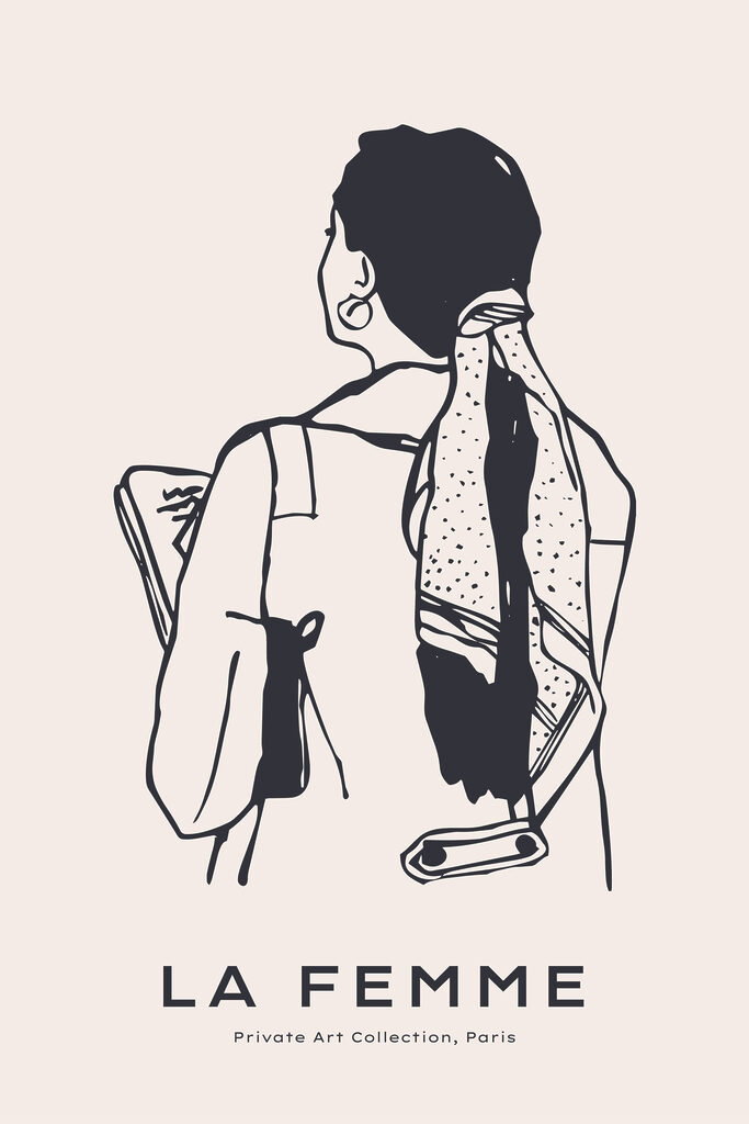 A woman with a scarf on her back A woman with a scarf on her back