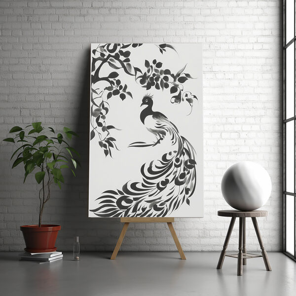 Cuadros Un cuadro en blanco y negro de un pájaro