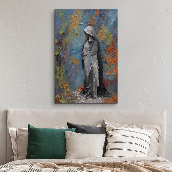 A painting of a woman in a white robe A painting of a woman in a white robe
