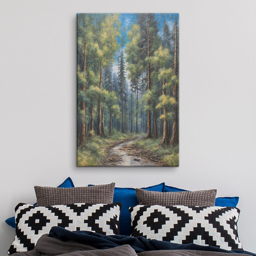 A painting of a forest of trees A painting of a forest of trees