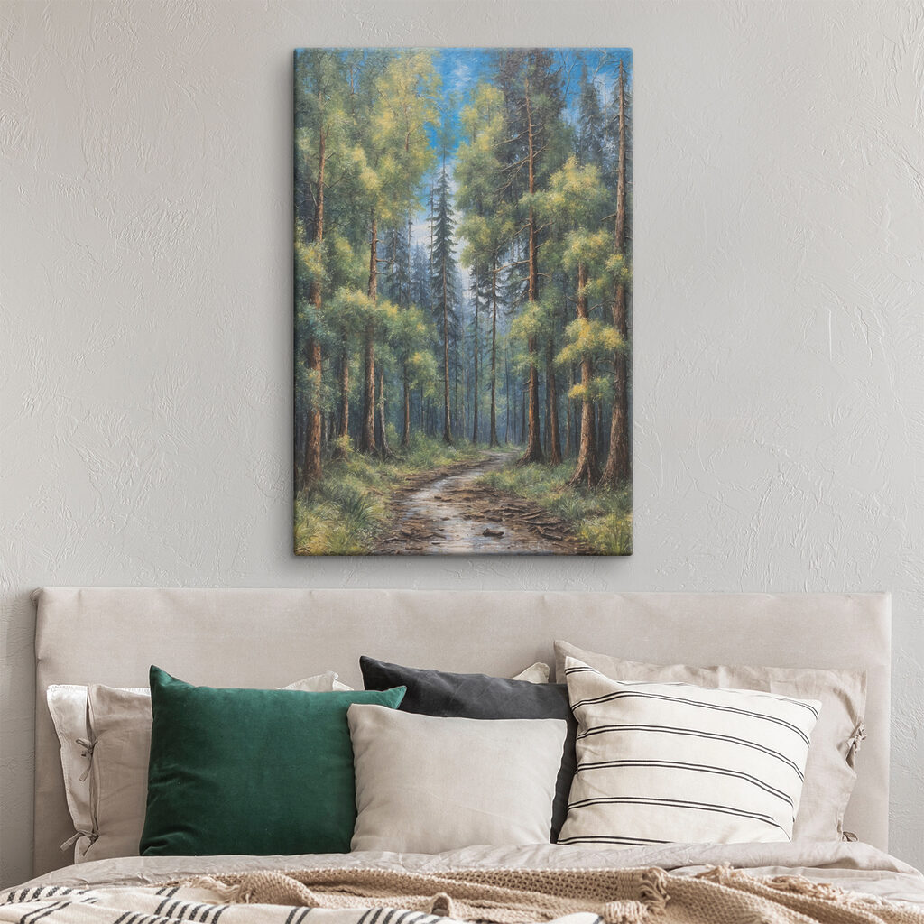 A painting of a forest of trees A painting of a forest of trees