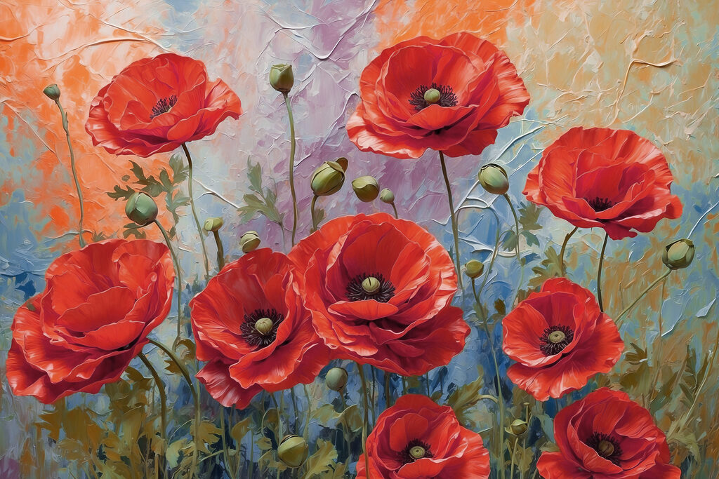 A painting of red flowers A painting of red flowers