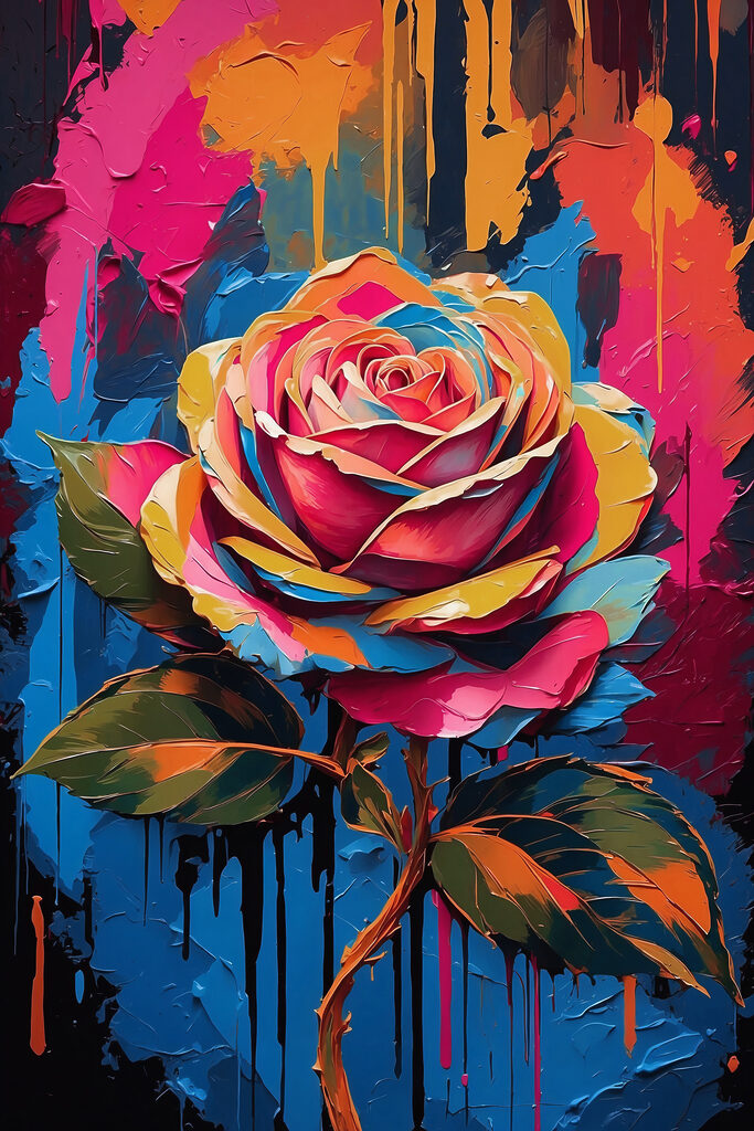 A painting of a colorful rose