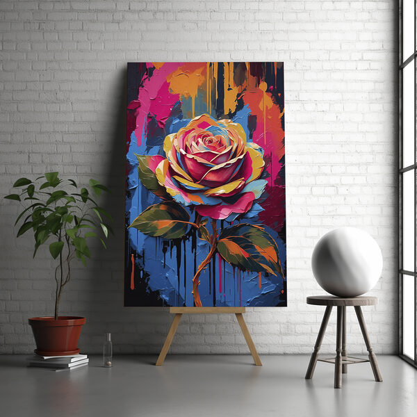 A painting of a colorful rose