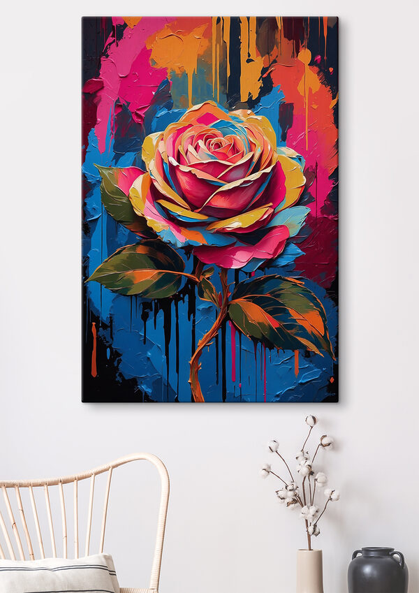 A painting of a colorful rose