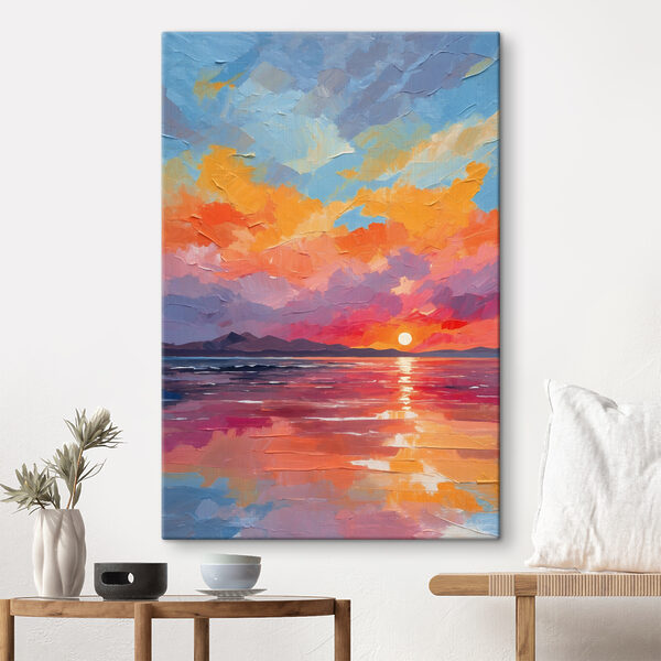Cuadros Una puesta de sol sobre el agua con las montañas al fondo (SKU: s37807) Cuadros Cuadros Una puesta de sol sobre el agua con las montañas al fondo (SKU: s37807)