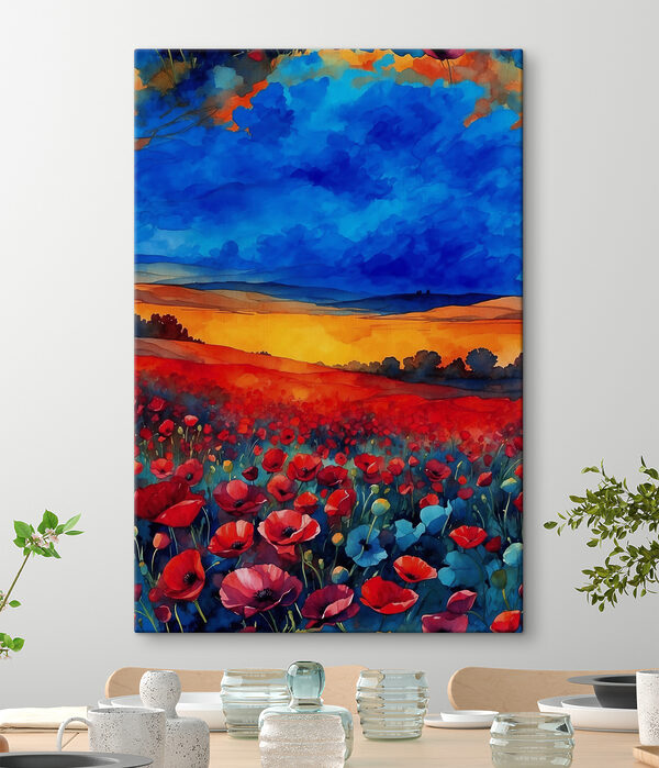 A painting of a field of flowers
