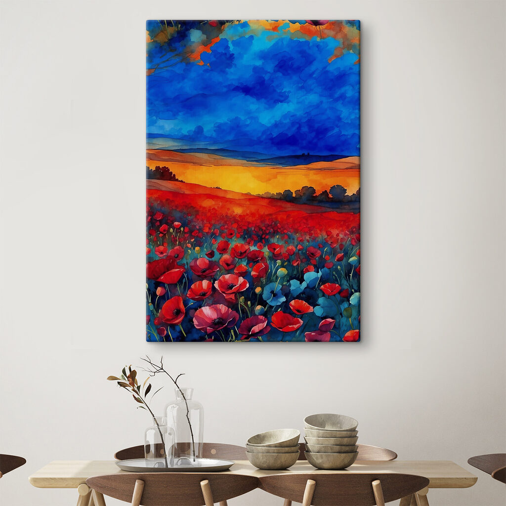 A painting of a field of flowers