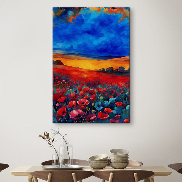 A painting of a field of flowers