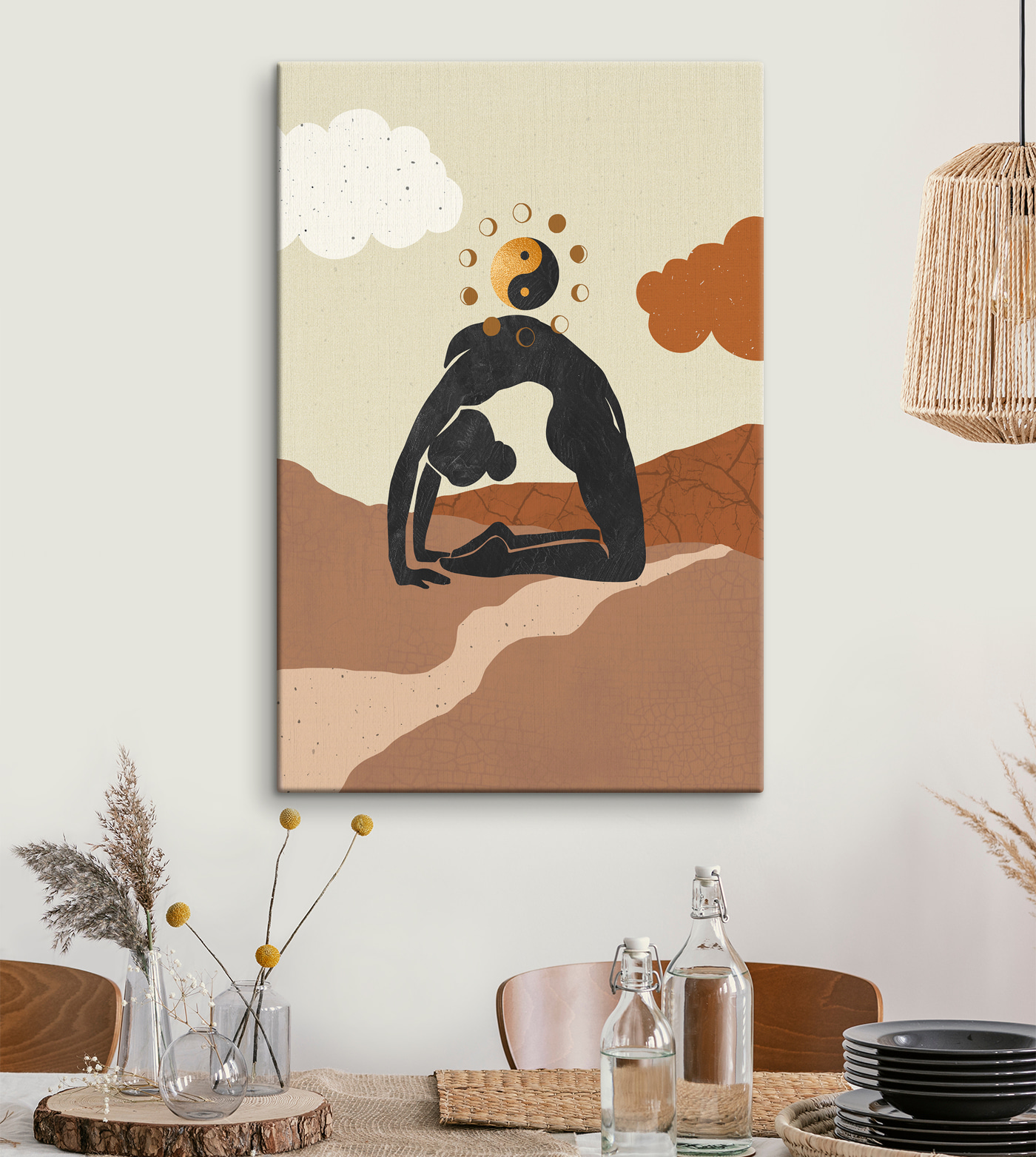 A drawing of a woman doing yoga