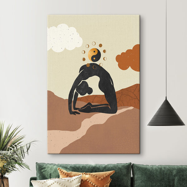 A drawing of a woman doing yoga