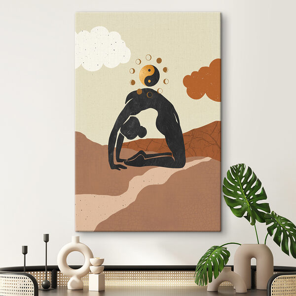 A drawing of a woman doing yoga