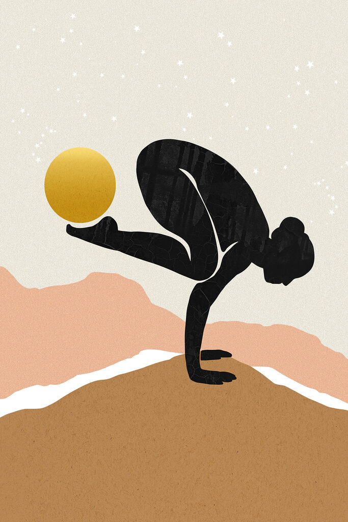 A woman doing a handstand with a yellow ball