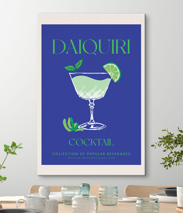 Cuadros Un cartel azul y blanco con un vaso de bebida (SKU: s37878) Cuadros Cuadros Un cartel azul y blanco con un vaso de bebida (SKU: s37878)