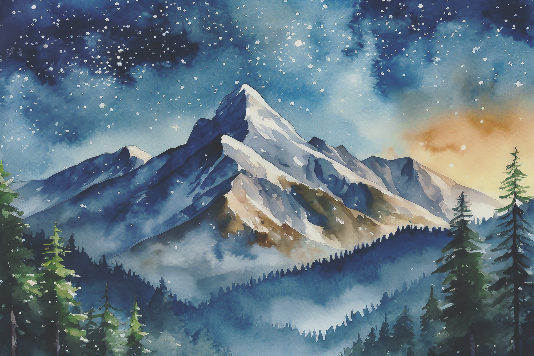 A watercolor painting of a mountain range A watercolor painting of a mountain range
