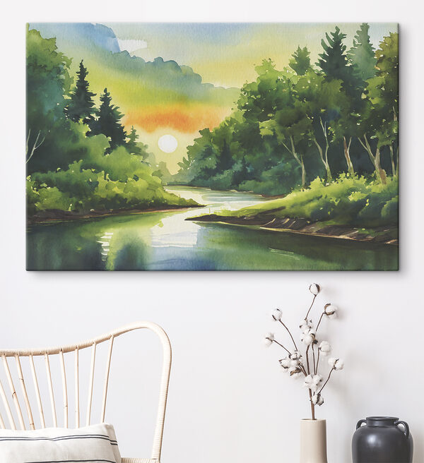 Cuadros Acuarela de un río con árboles y una puesta de sol (SKU: s37949) Cuadros Cuadros Acuarela de un río con árboles y una puesta de sol (SKU: s37949)