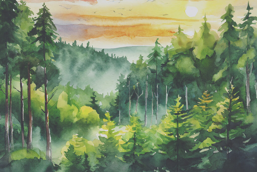 A watercolor painting of a forest A watercolor painting of a forest