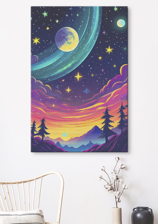 Cuadros Cuadros Un cielo colorido con árboles y estrellas (SKU: s37995)