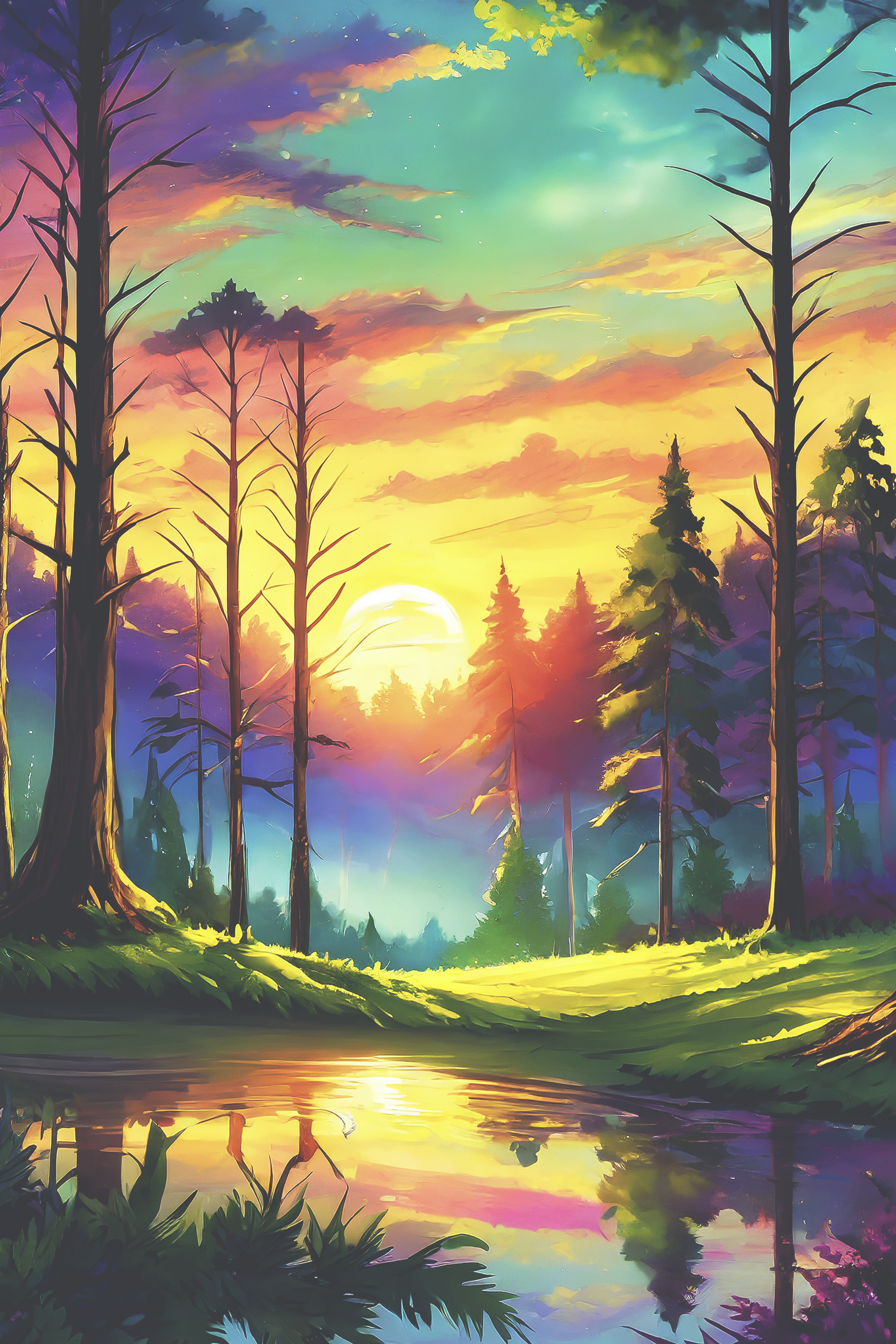 A sunset over a forest A sunset over a forest