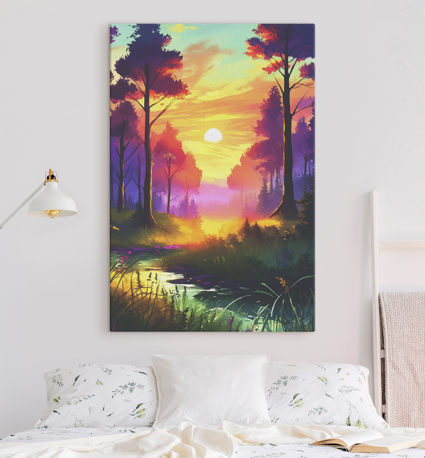 A sunset in a forest