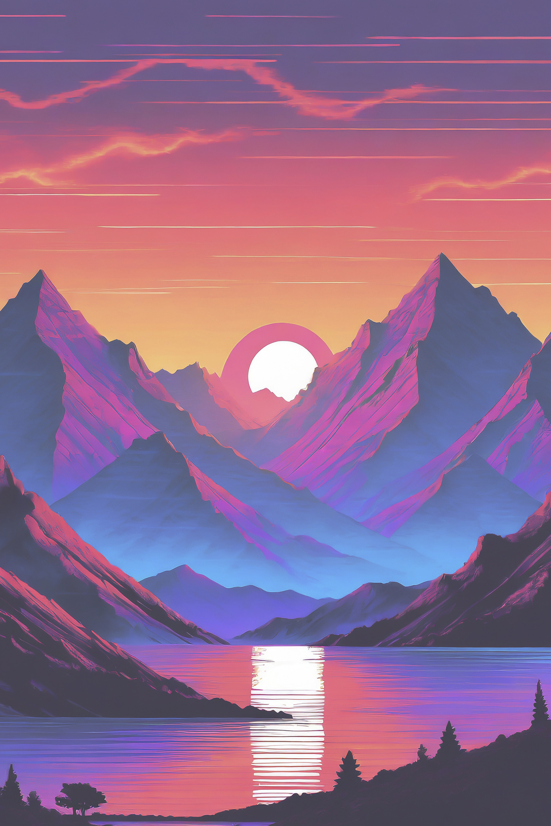 A mountain range with a sunset