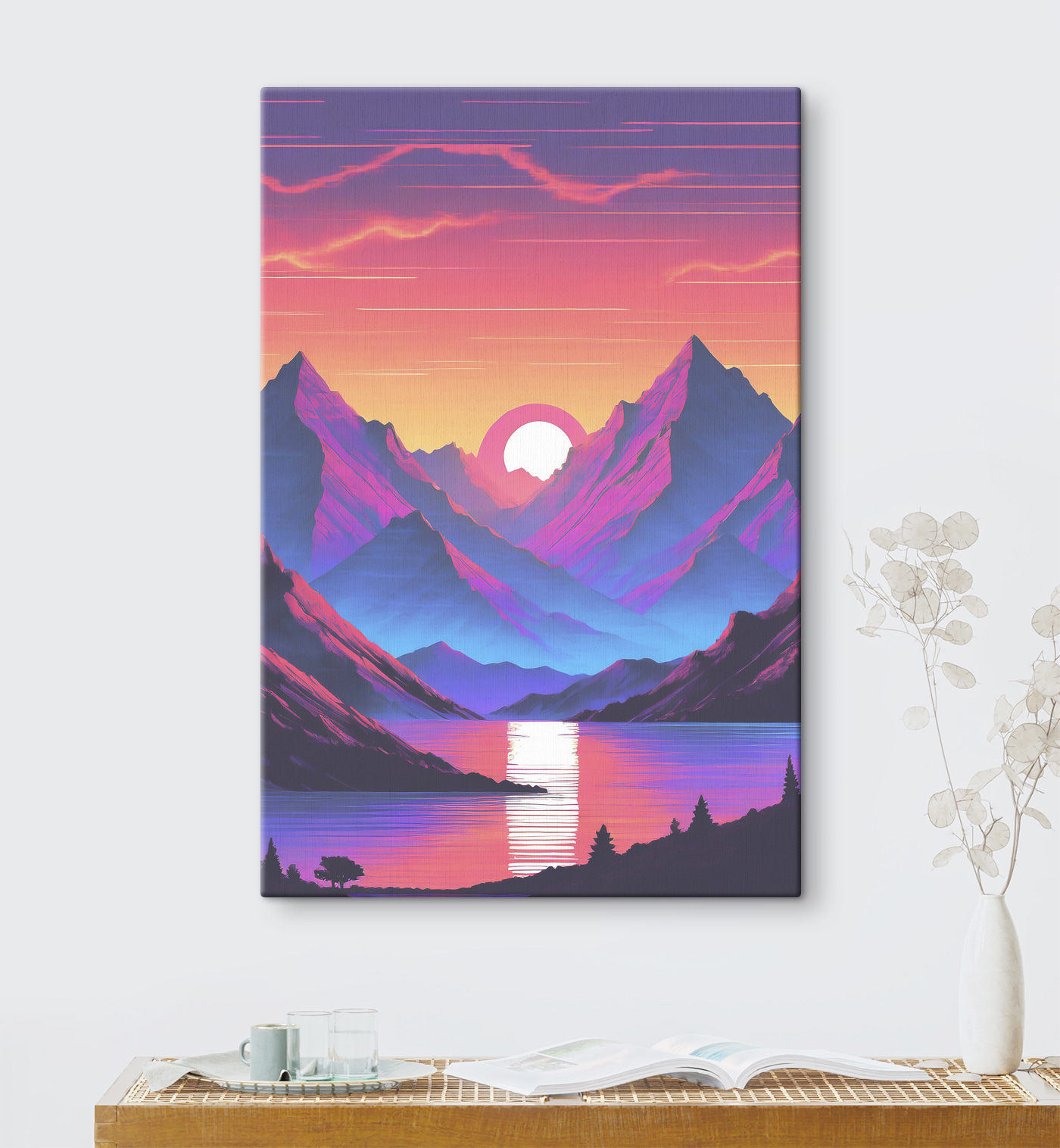 A mountain range with a sunset