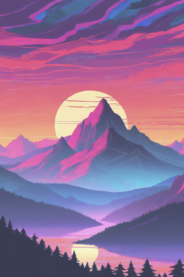 A landscape of mountains and trees