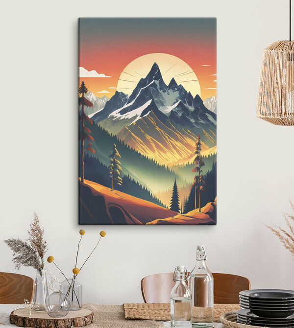 A mountain range with trees and a sunset A mountain range with trees and a sunset