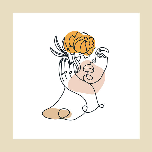 A drawing of a woman holding a flower A drawing of a woman holding a flower