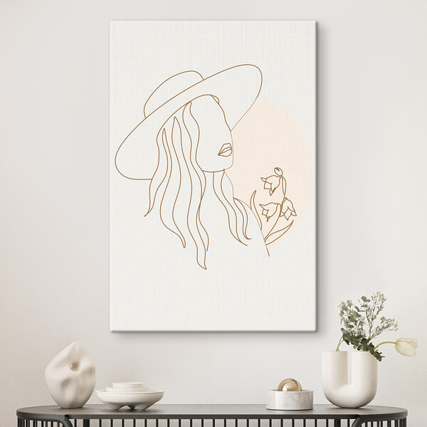 A drawing of a woman wearing a hat