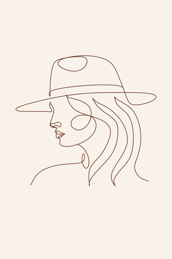 A drawing of a woman wearing a hat